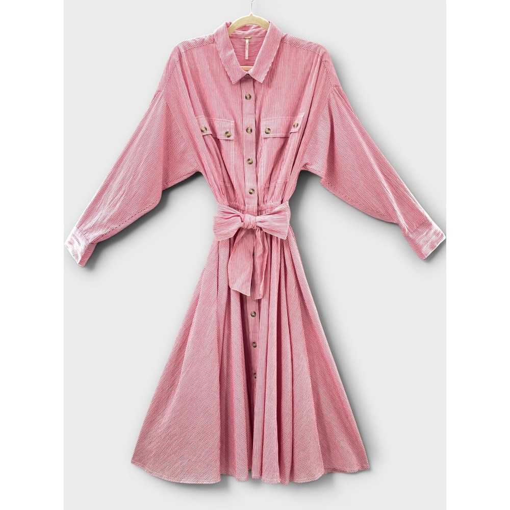 Free People Long Sleeve Tunic‎ Shirt Dress Red Size S Old Money Picnic Americana